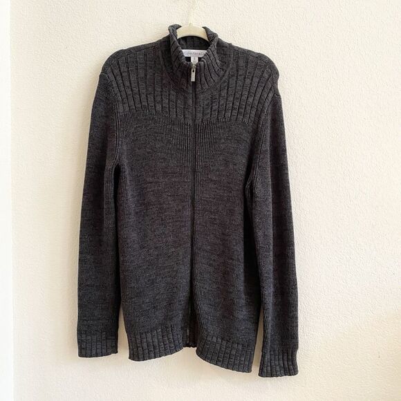 Calvin Klein Jeans Mens Long Sleeve Full Zip Ribbed Sweater Dark Grey Medium - Picture 1 of 9